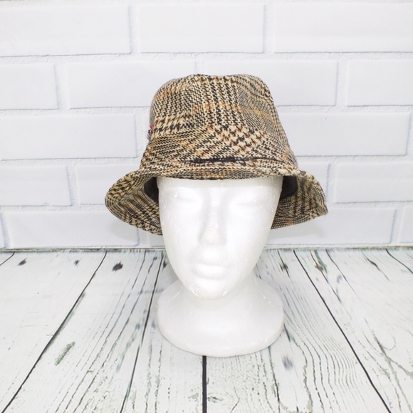 Vintage Plaid Fedora Bucket Hat Red Feather - Picture 3 of 8